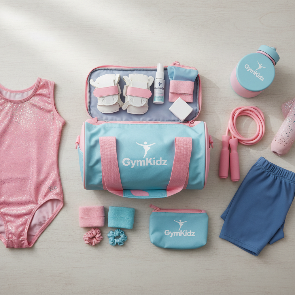 Branded kids grip bag set with organized gymnastics accessories