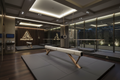 Luxury home gymnastics studio with premium training equipment, padded flooring, and elegant branded accents