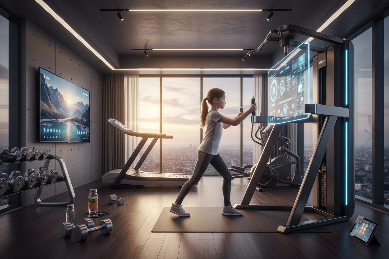 Child athlete using advanced training equipment in a polished elite home setup
