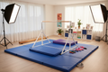 Premium at-home gymnastics training setup with mat, bar, and accessories